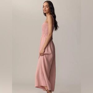 Miou muse smocked tiered layer flared jumpsuit size small